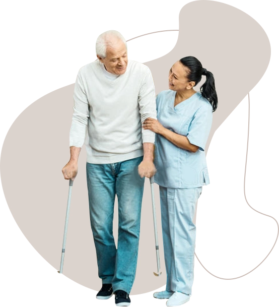 Elderly man using a walking frame.